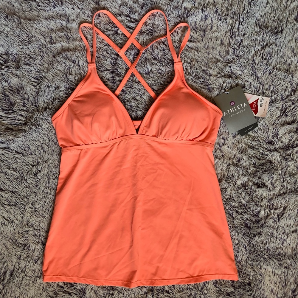 Athleta coral cross strap tankini swim top